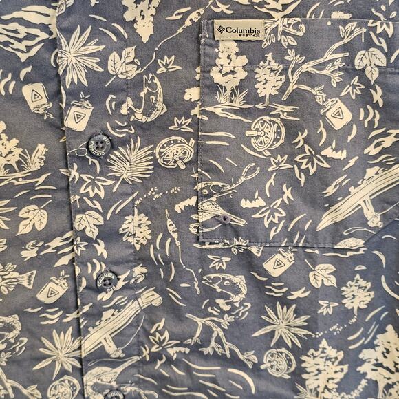 Columbia PFG Short Sleeve Fishing Shirt Vented Mesh Blue White Mens M - Picture 5 of 9